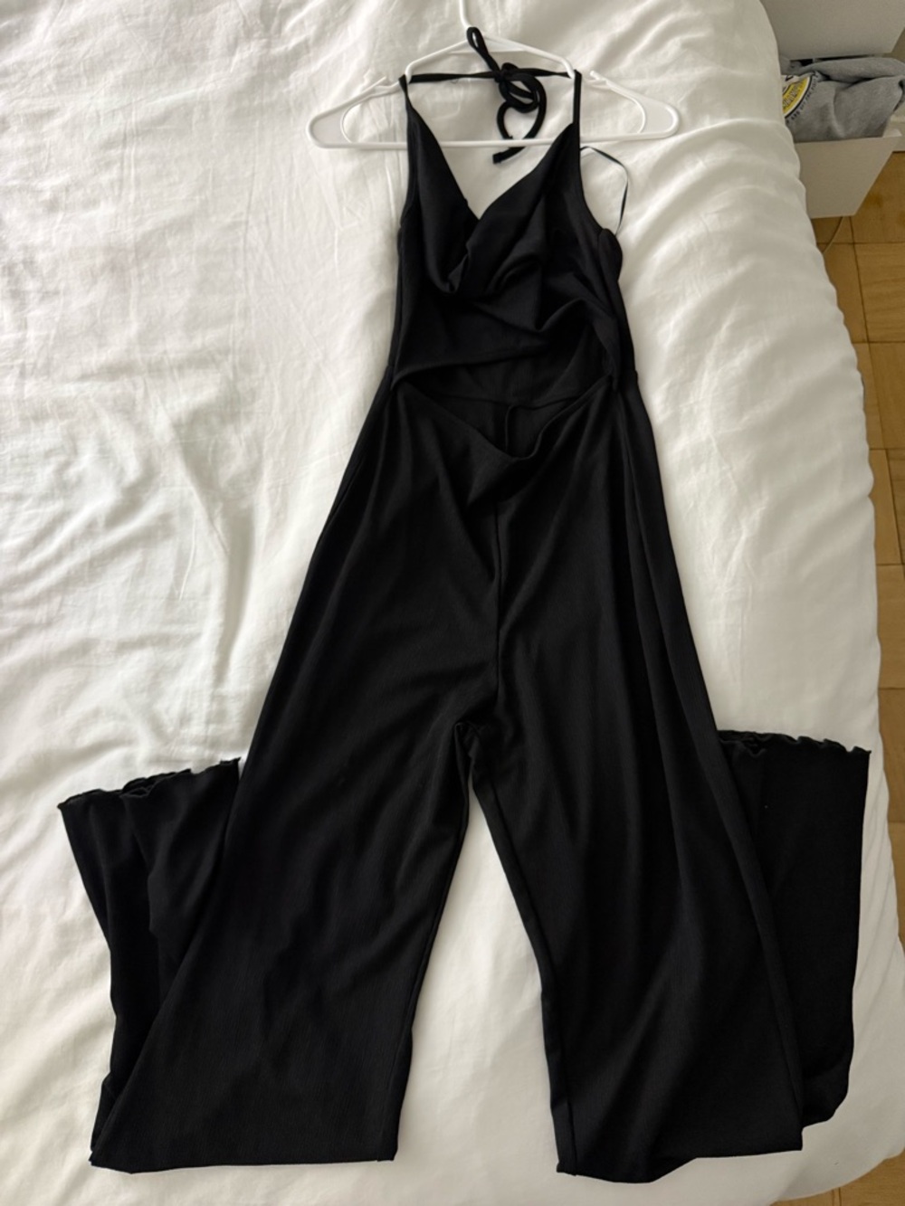 Bershka Black scoop Neck Wide-Leg Jumpsuit